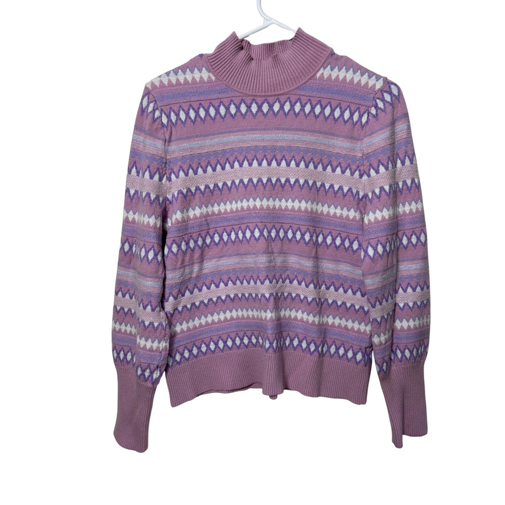 Aspen Womens Purple Fair Isle Mock Neck Sweater Argyle Knit Size Large